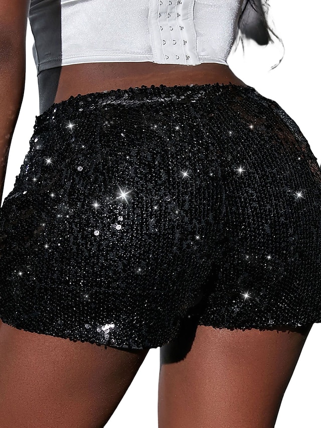 Womens Clothing Womens Bottoms | Womens Fashion Shorts Hot Pants Sequins Short Pants Club Weekend Micro-elastic Plain Comfort Mi