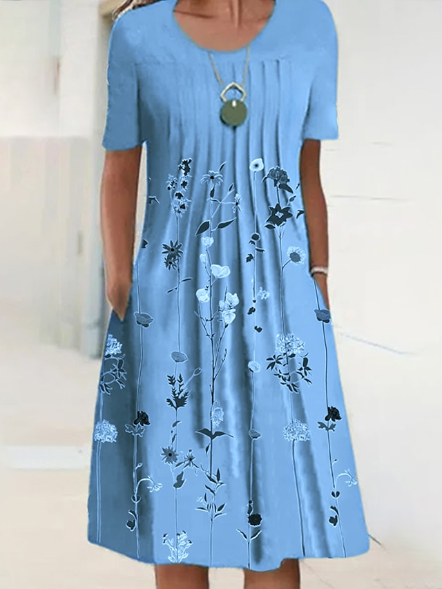  Dámské Volnočasové šaty Tričkové šaty Úpletové šaty Midi šaty Vodní modrá Trávová zelená Krátký rukáv Květinový Nabírané šaty Podzim Jaro Léto Tričkový Základní Denní Víkend 2023 S M L XL XXL 3XL