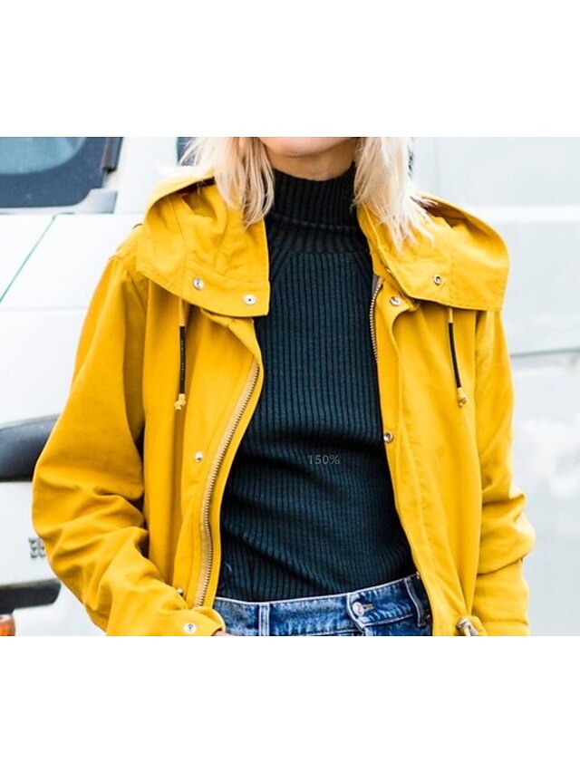 Womens Clothing Womens Outerwear | Womens Trench Coat Long Stylish Coat Yellow Active Daily Spring Zipper Turndown Regular Fit S