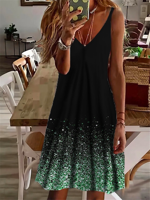 Womens Clothing Womens Dresses | Womens Shift Dress Short Mini Dress Green Blue Purple Pink Gold Sleeveless Color Gradient Print