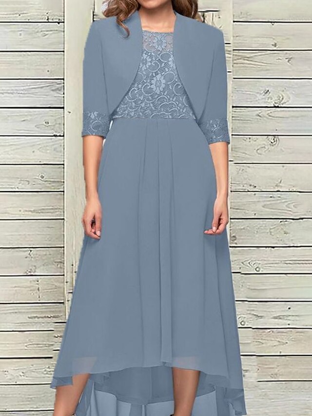 Womens Clothing Womens Dresses | Womens A Line Dress Maxi long Dress Blue Half Sleeve Floral Solid Color Chiffon Lace Print Spri