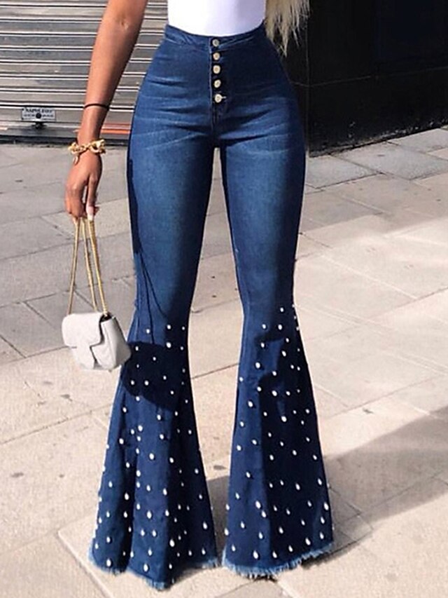  Women's Jeans Bootcut Flared Pants Full Length Denim Micro-elastic High Waist Fashion Casual Weekend Black Blue S M Summer Spring &  Fall