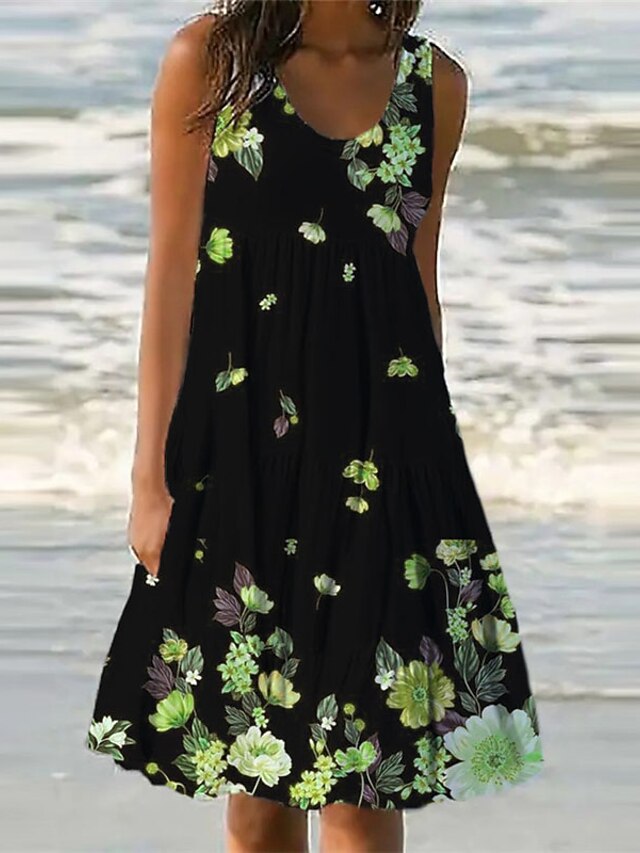 Women's 4Way Stretch Fabric Casual Dress Shift Dress Sundress Floral