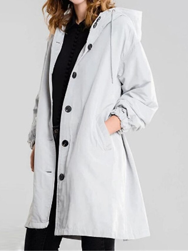 Womens Clothing Womens Outerwear | Womens Trench Coat Regular Pocket Coat White Black Blue Army Green Khaki Sporty Street Fall S