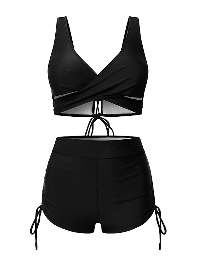 Women's Swimwear Bikini 2 Piece Plus Size Swimsuit Ruched Backless 2 ...
