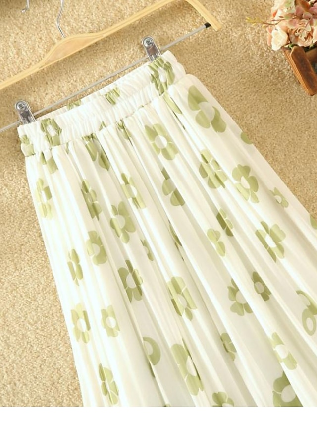 Womens Clothing Womens Bottoms | Womens Fashion Swing Skirts Holiday Weekend Chiffon Floral Pleated Green White Black One-Size /