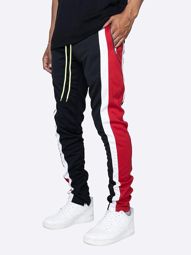  Men's Sweatpants Trousers Pencil Track Pants Drawstring Elastic Waist Full Length Sports Outdoor Streetwear Casual Yellow Red