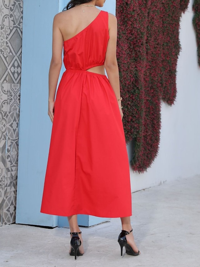 Womens Clothing Womens Dresses | Womens A Line Dress Maxi long Dress Red Sleeveless Pure Color Backless Patchwork Cold Shoulder 