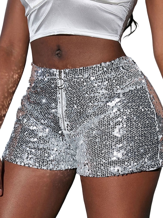 Womens Clothing Womens Bottoms | Womens Fashion Shorts Hot Pants Sequins Short Pants Club Weekend Micro-elastic Plain Comfort Mi