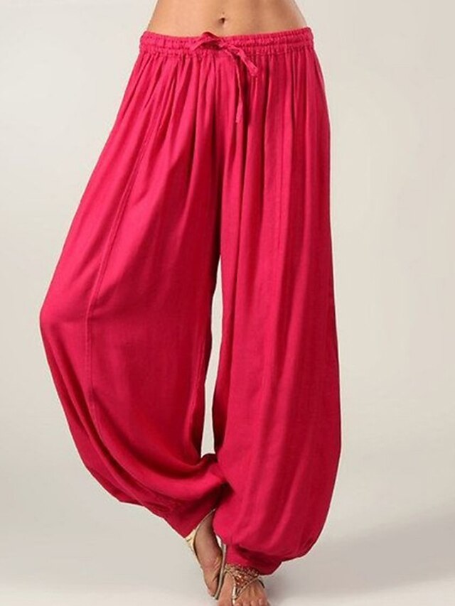 Women's Normal Wide Leg Chinos Pants Trousers Fashion Savannah Joggers Full Length Mid Waist Plain Drawstring Baggy Drop Crotch Comfort Micro-elastic Casual Weekend Black Pink Red Navy Blue 9