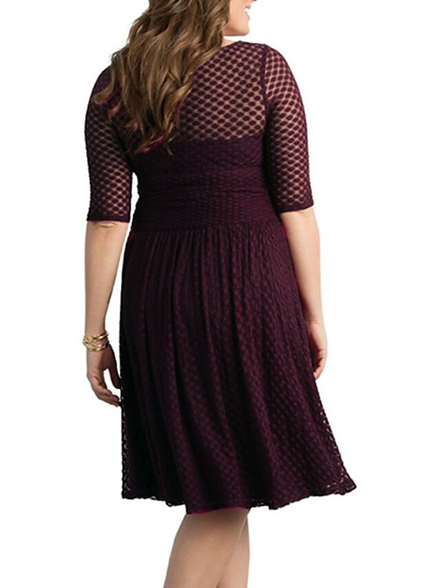 Womens Clothing Womens Dresses | Womens A Line Dress Knee Length Dress Purple Wine Half Sleeve Pure Color Lace Spring Summer Cre