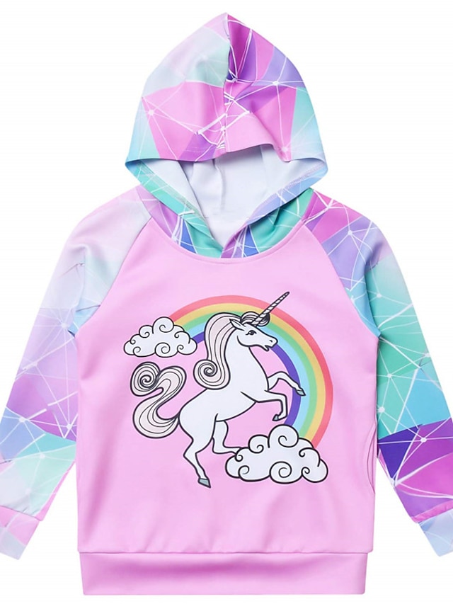 Baby & Kids Girls Clothing | Kids Girls Hoodie Long Sleeve 3D Print Unicorn Geometric Animal Pocket Pink Children Tops Fall Spri