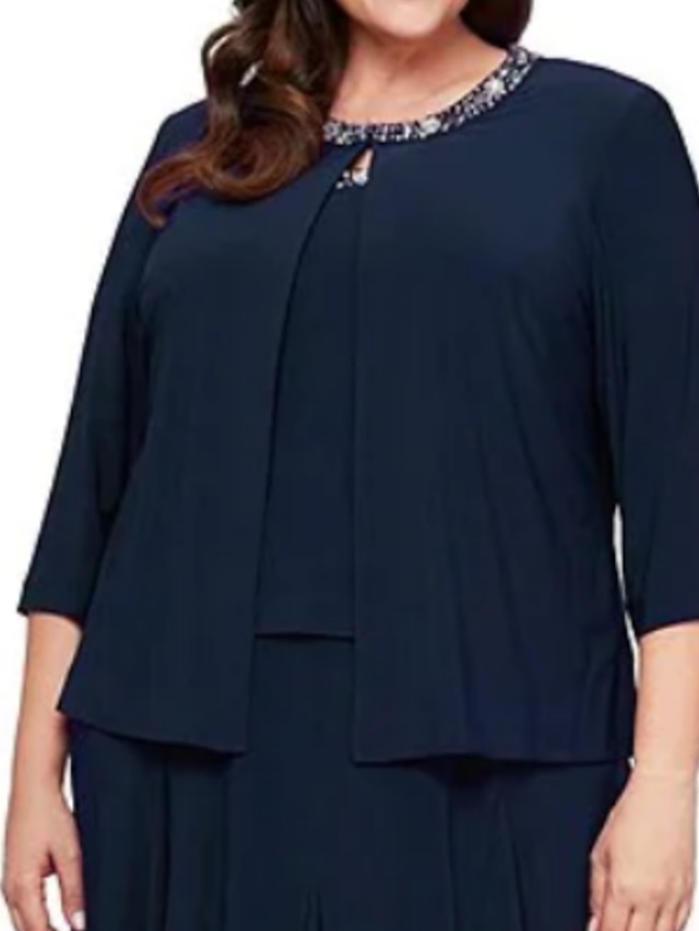 Womens Clothing Plus Size Collection | Womens Plus Size A Line Dress Solid Color Round Neck 3/4 Length Sleeve Spring Summer Work