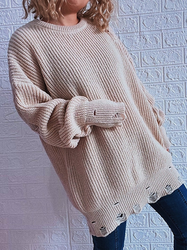 Womens Clothing Sweaters & Cardigans | Womens Sweater Jumper Cable Knit Knitted Pure Color Crew Neck Stylish Casual Daily Holida