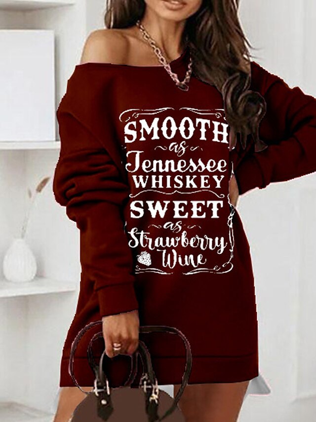 Womens Clothing Womens Dresses | Womens Shift Dress Short Mini Dress Green Black Wine Long Sleeve Letter Fake two piece Print Fa