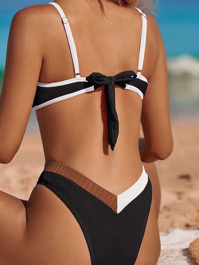 Womens Clothing Womens Swimwear | Womens Swimwear Bikini 2 Piece Normal Swimsuit 2 Piece Patchwork Knotted Color Block Black Pur