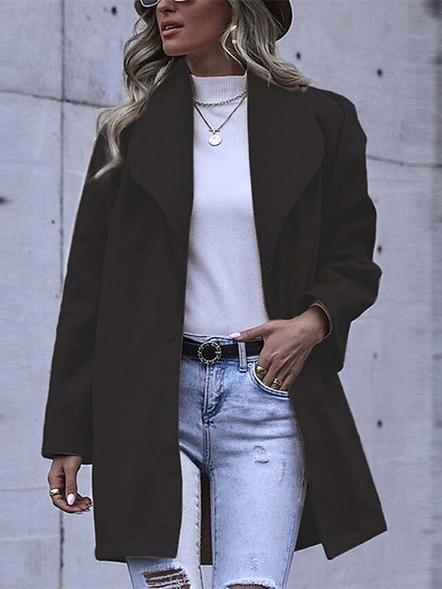 Womens Clothing Womens Outerwear | Womens Coat Street Daily Going out Fall Winter Long Coat Regular Fit Windproof Warm Casual St