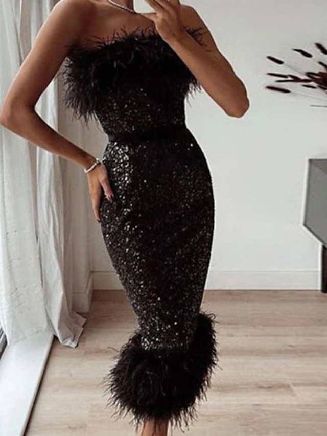 Womens Clothing Womens Dresses | Womens Bodycon Short Mini Dress White Black Sleeveless Pure Color Backless Feather Cold Shoulde
