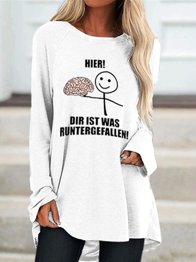 Womens Clothing Womens Dresses | Womens Shift Dress Knee Length Dress White Long Sleeve Print Letter Print Fall Spring Crew Neck