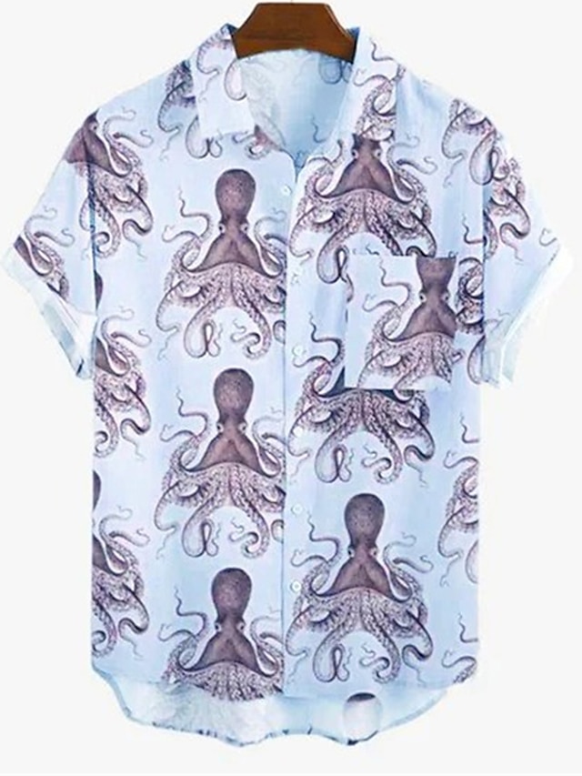  Men's Animal Tropical Octopus Shirt Summer Hawaiian Shirt Aloha Shirt Short Sleeve Shirt Turndown Fashion Designer Casual Street Daily Holiday Black Blue Beige 3D Print S M L
