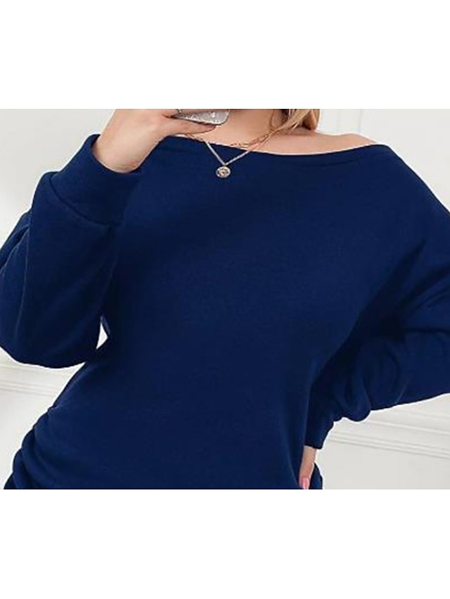 Womens Clothing Plus Size Collection | Womens Plus Size Sheath Dress Solid Color One Shoulder Long Sleeve Spring Summer Casual S