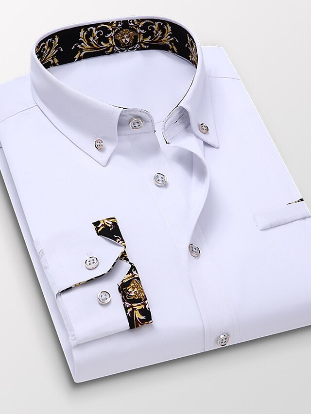  Men's Dress Shirt Floral Turndown Wedding Daily Button-Down Long Sleeve Tops Business Formal Casual Fashion Wine White Black / Work