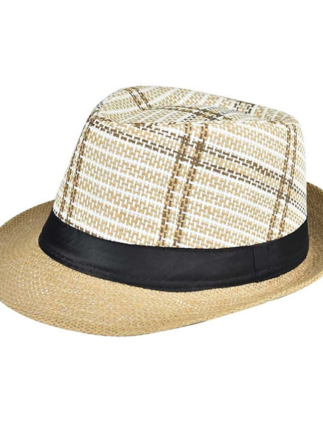 Womens Clothing Womens Accessories | Womens Holiday Bucket Hat Straw Hat Daily Holiday Outdoor Braided Plaid Khaki Hat Windproof