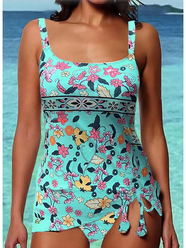 Women's Swimwear Tankini 2 Piece Normal Swimsuit Ruched Floral Print ...