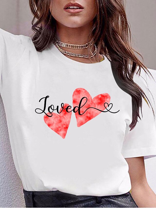 Womens Clothing Womens Tops | Womens Graphic Patterned Heart Letter Daily Going out Weekend T shirt Tee Short Sleeve Print Round