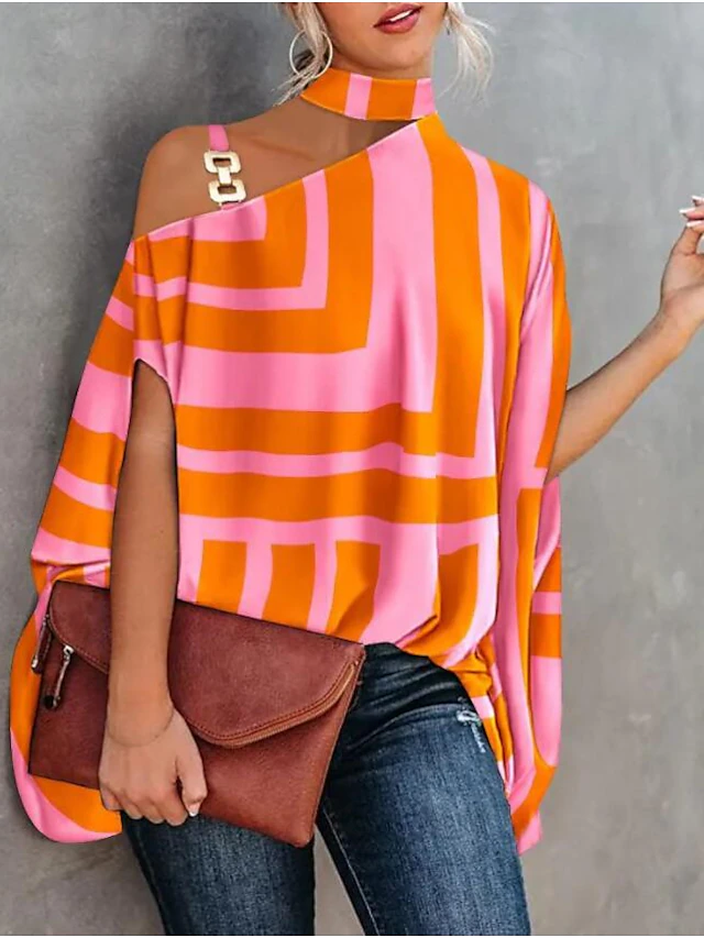 Women's Shirt Blouse Turtleneck shirt Graphic Floral Geometric Pink ...