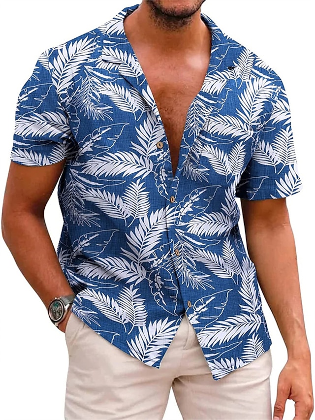  Men's Shirt Summer Shirt Graphic Plants Turndown Light Pink Black Light Green Blue Print Street Daily Short Sleeve 3D Button-Down Clothing Apparel Fashion Designer Casual Breathable