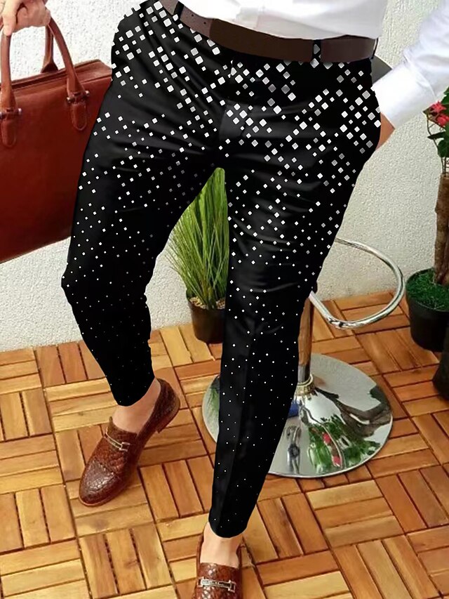 Men's Trousers Chinos Jogger Pants Plaid Dress Pants Patchwork Zipper Pocket Lattice Business Casual Trousers Smart Casual Slim Black Micro-elastic2