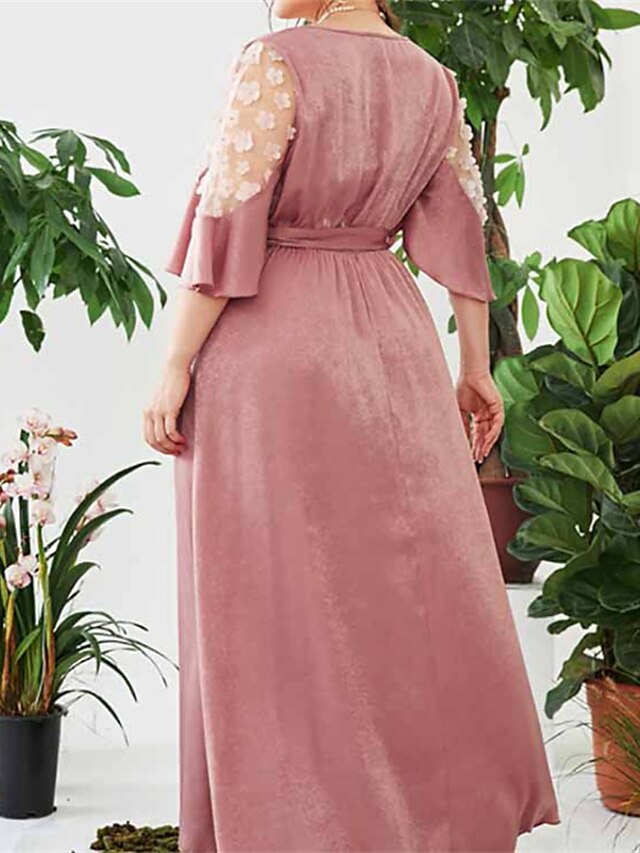 Womens Clothing Plus Size Collection | Womens Plus Size A Line Dress Floral V Neck Half Sleeve Spring Summer Casual Vintage Maxi