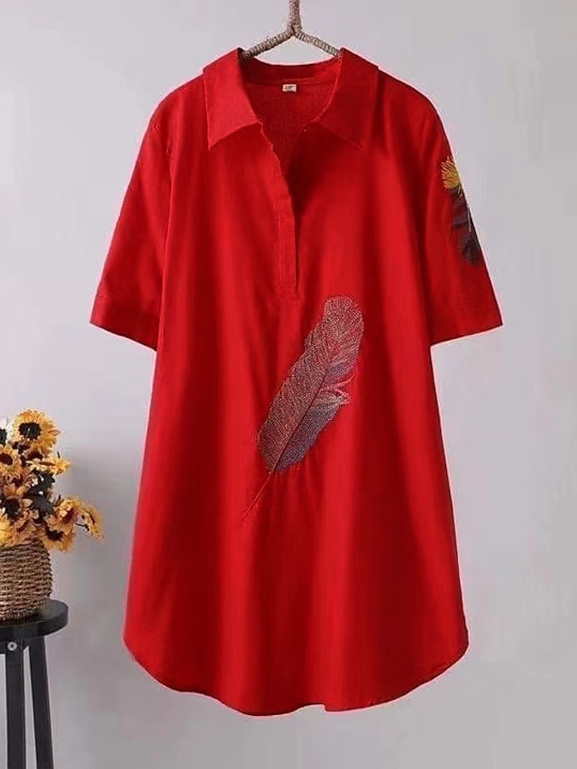 Womens Clothing Plus Size Collection | Womens Plus Size Tops Blouse Shirt Graphic Patterned Embroidered Button Short Sleeve Shir