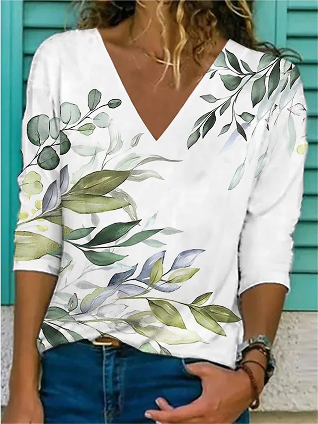 Womens Clothing Womens Tops | Womens Casual Daily Holiday Floral T shirt Tee Flower Long Sleeve Patchwork Print V Neck Basic Top