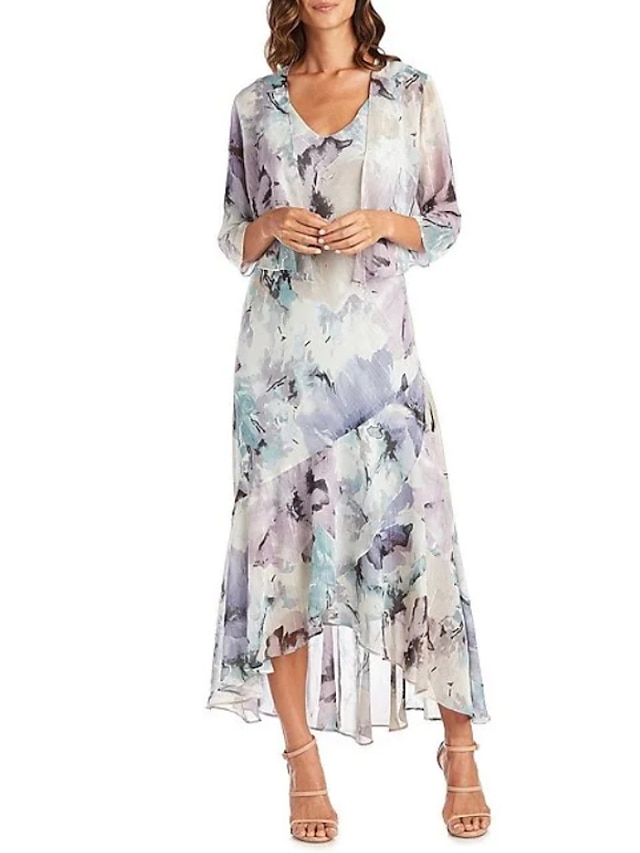 Womens Clothing Womens Dresses | Womens A Line Dress Maxi long Dress White 3/4 Length Sleeve Tie Dye Ruched Print Spring Summer 