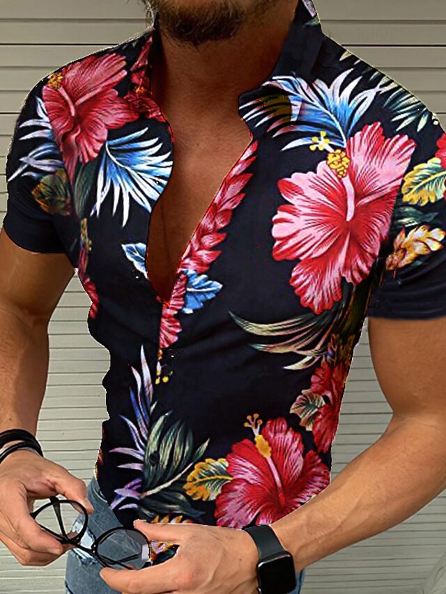 COOFANDY Herren Hawaiihemd Kurzarm - Sommer Strandhemd Mit Floral Print
