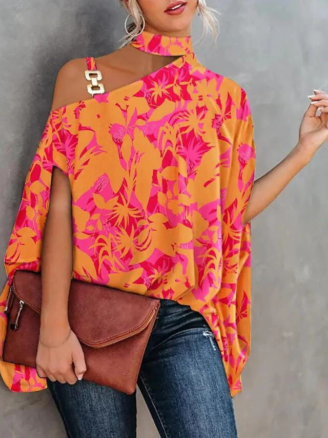 Women's Shirt Blouse Turtleneck shirt Graphic Floral Geometric Pink ...
