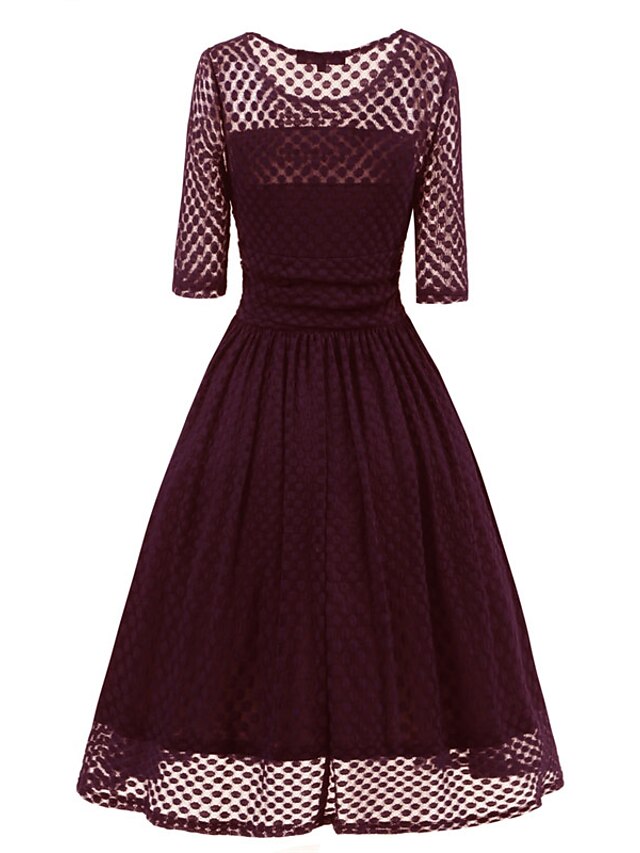 Womens Clothing Womens Dresses | Womens A Line Dress Knee Length Dress Purple Wine Half Sleeve Pure Color Lace Spring Summer Cre