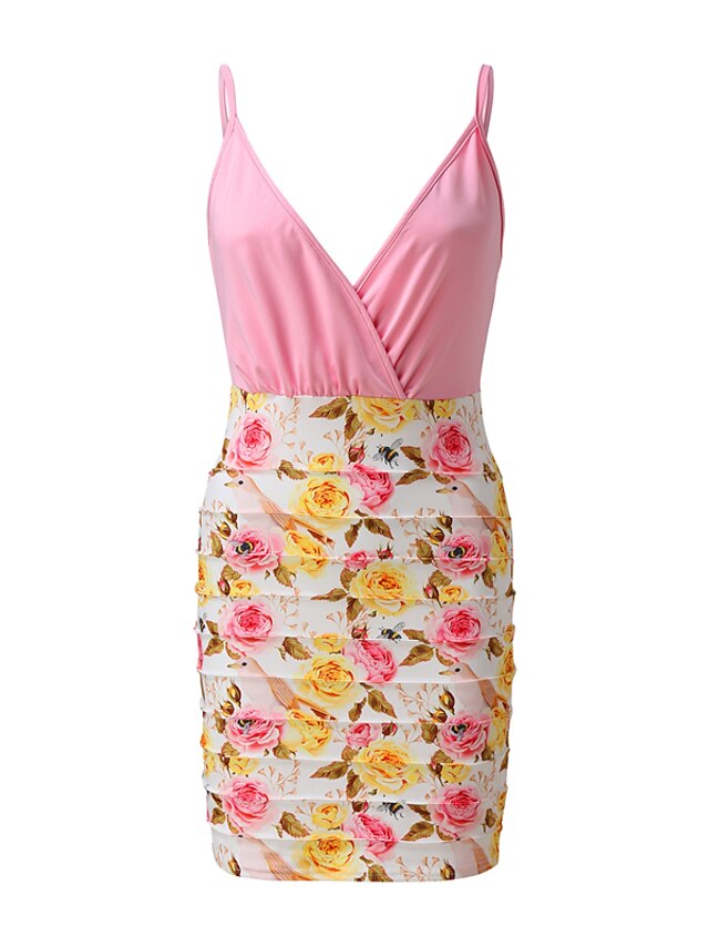 Womens Clothing Womens Dresses | Womens Bodycon Short Mini Dress Light Pink Purple Pink Yellow Red Sleeveless Floral Backless Co