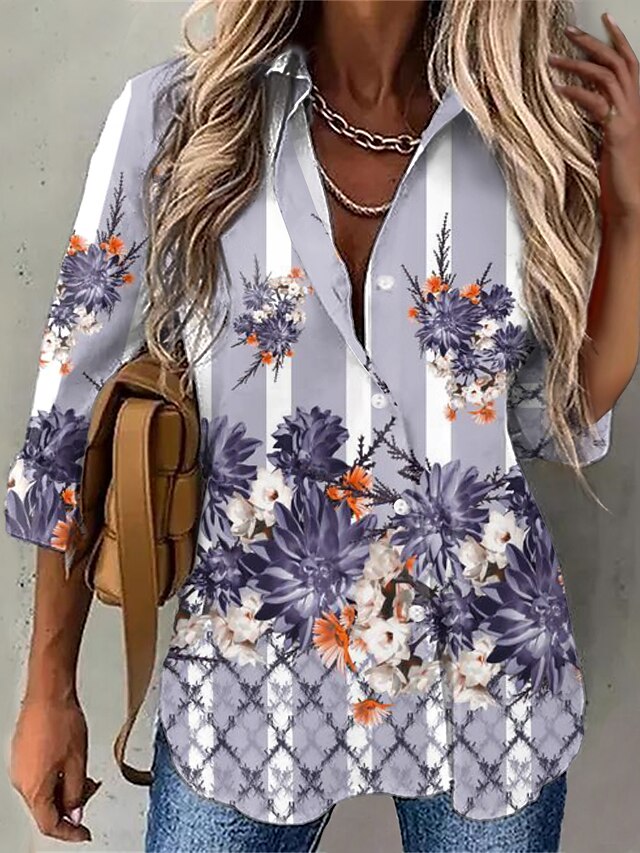 Womens Clothing Womens Tops | Womens Daily Weekend Floral Blouse Shirt Floral Long Sleeve Button Print Shirt Collar Casual Stree