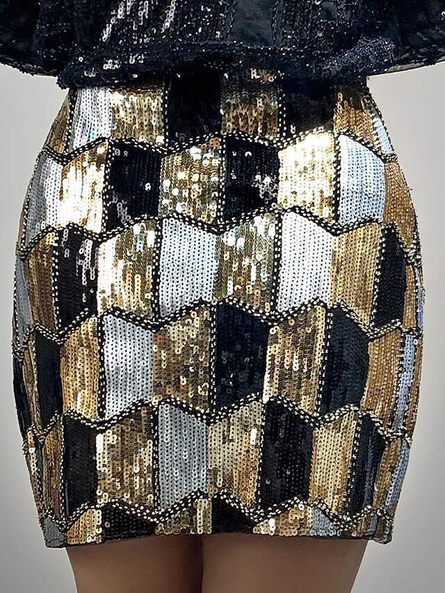 Womens Clothing Womens Bottoms | Womens Fashion Skirts Carnival Performance Geometric Sequins Silver Gold S M L / Beaded - AP575