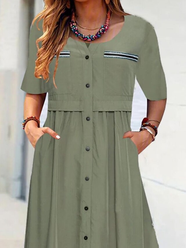 Women's Casual Dress Midi Dress Light Green Half Sleeve Pure Color