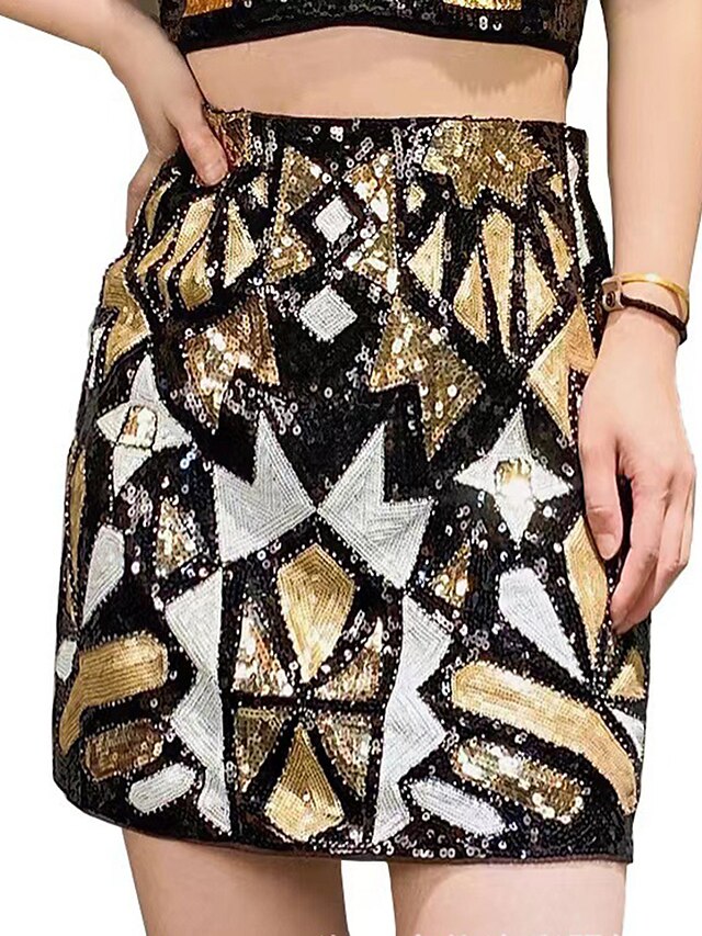 Womens Clothing Womens Bottoms | Womens Fashion Skirts Carnival Performance Geometric Sequins Gold One-Size - JL23643