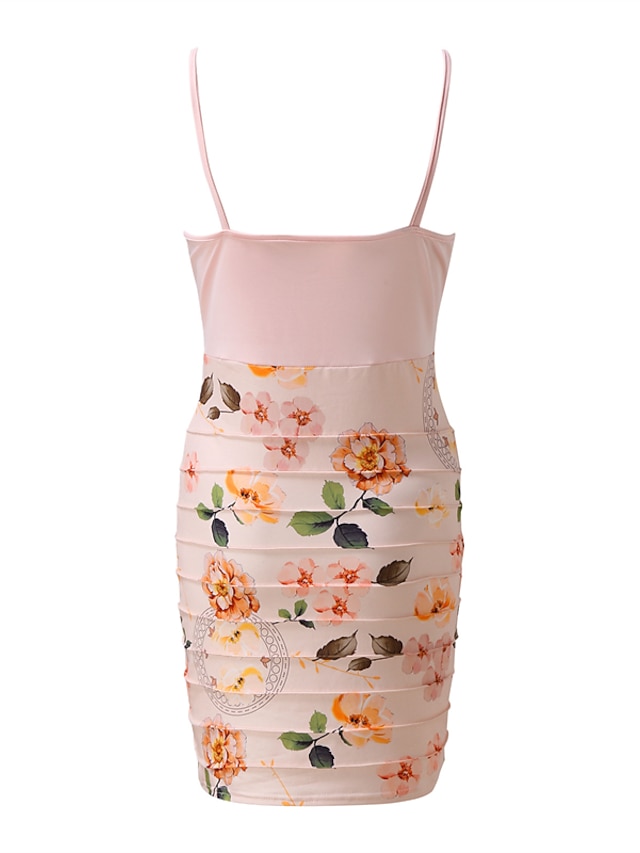 Womens Clothing Womens Dresses | Womens Bodycon Short Mini Dress Light Pink Purple Pink Yellow Red Sleeveless Floral Backless Co