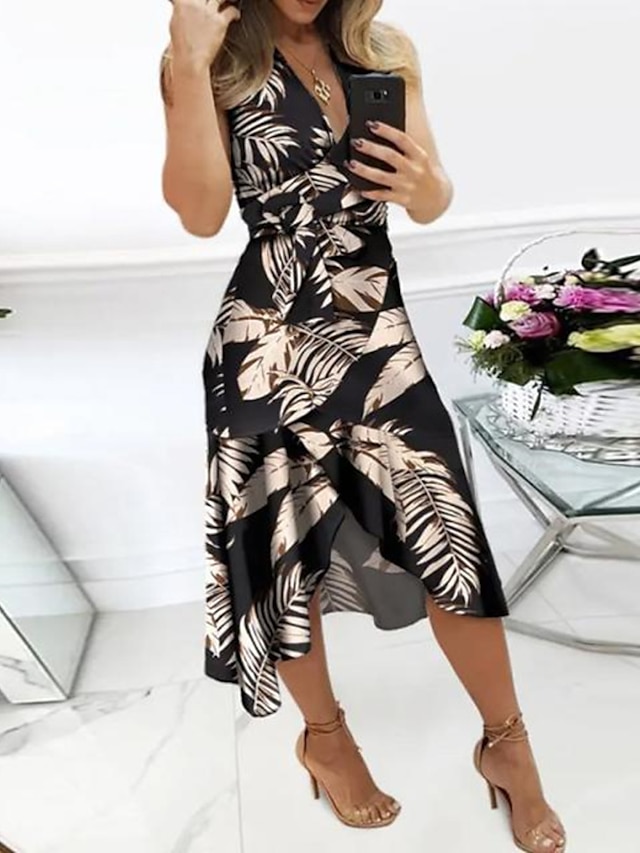 Womens Clothing Womens Dresses | Womens A Line Dress Midi Dress Green White Black Pink Dark Blue Orange Navy Blue Sleeveless Pri