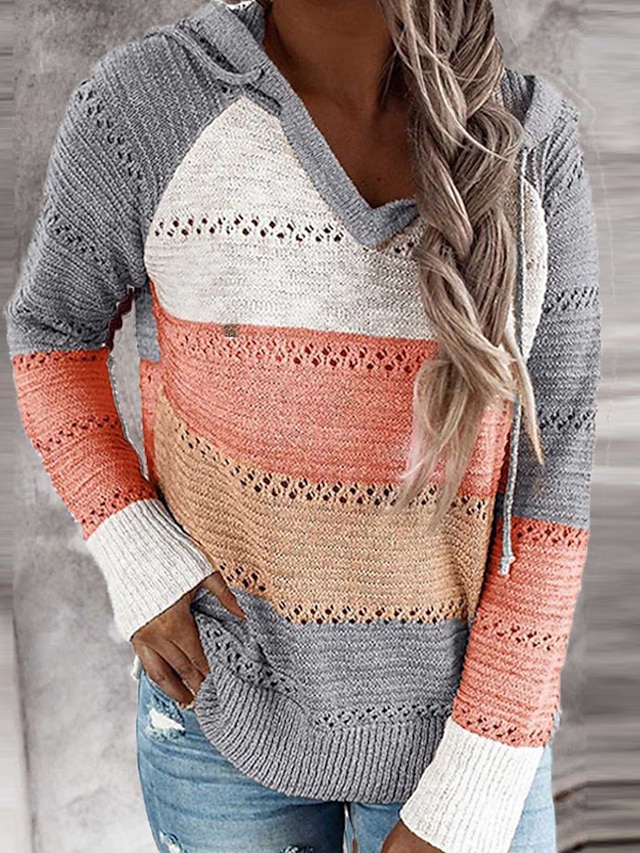 Womens Clothing Sweaters & Cardigans | Womens Sweater Pullover Knitted Color Block Casual Long Sleeve Loose Sweater Cardigans Ho