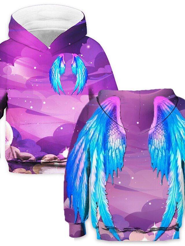 Baby & Kids Girls Clothing | Kids Girls Hoodie Long Sleeve 3D Print Wings Pocket Purple Children Tops Fall Spring Fashion Street