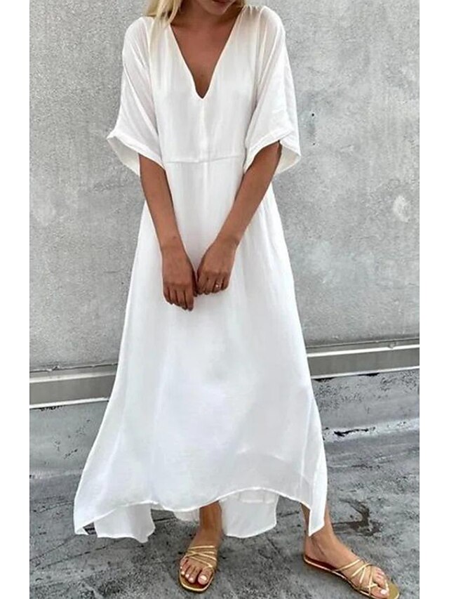 Womens Clothing Womens Dresses | Womens A Line Dress Maxi long Dress White Half Sleeve Solid Color Plus High Low Spring Summer D