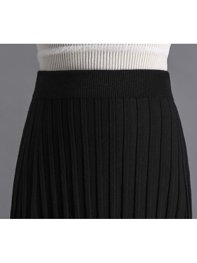 Womens Clothing Womens Bottoms | Womens Streetwear Swing Skirts Office / Career Casual Daily Solid Colored Pleated Black Gray Kh